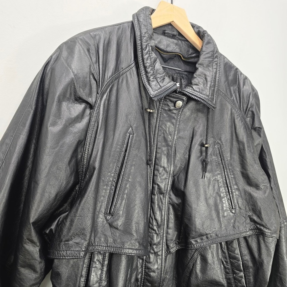 Vintage 80s 90s Wilsons Leather Bomber Jacket Men's L Black Flight Moto Biker - Picture 2 of 14